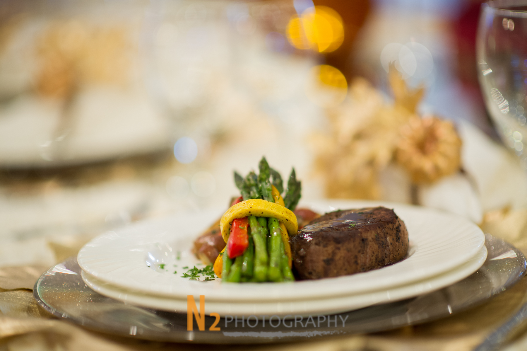 Dinner plate with steak at our reception hall - Alegria Gardens