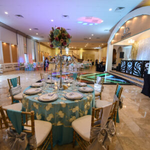 View of tables and dance floor at our wedding venue - Alegria Gardens