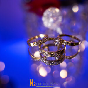 A close-up shot featuring three different rings at Alegria Gardens Reception Hall in Houston.