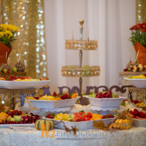 Strawberries, pineapple, kiwi, and other assorted fruit for a wedding reception at Alegria Gardens Reception Hall in Houston.