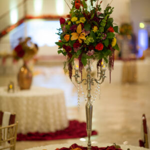 Floral arrangement with dance floor at our reception hall - Alegria Gardens