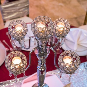 Candle centerpiece at our reception hall - Alegria Gardens