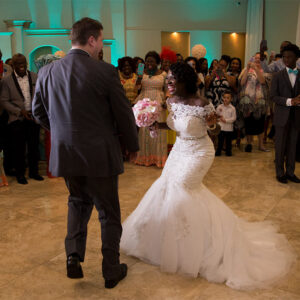 Happy couple dancing at our reception hall - Alegria Gardens