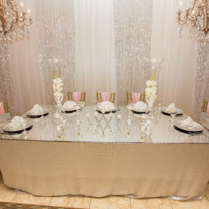Head table with glass top at our reception hall - Alegria Gardens