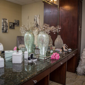 Dressing room table at our wedding venue - Alegria Gardens