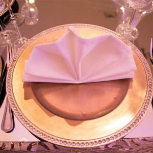 Folded napkin and plate at our wedding venue - Alegria Gardens