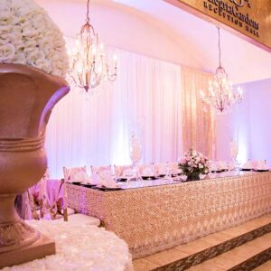 View of the wedding party table at our reception hall - Alegria Gardens