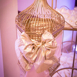 Bird cage wedding card holder at our reception hall - Alegria Gardens