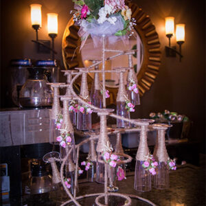 Champagne glass display at our reception hall - Alegria Gardens