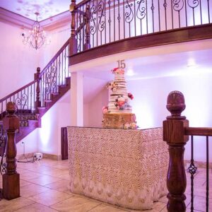 Wedding cake display at our reception hall - Alegria Gardens