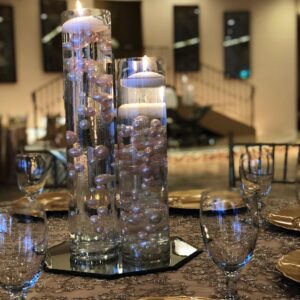 A close-up shot of table decorations at Alegria Gardens Reception Hall at Stacy in Houston.