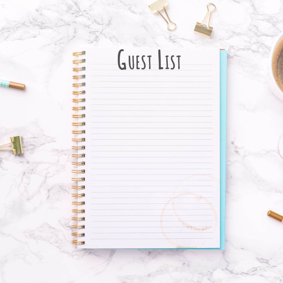 a paper that says guest list